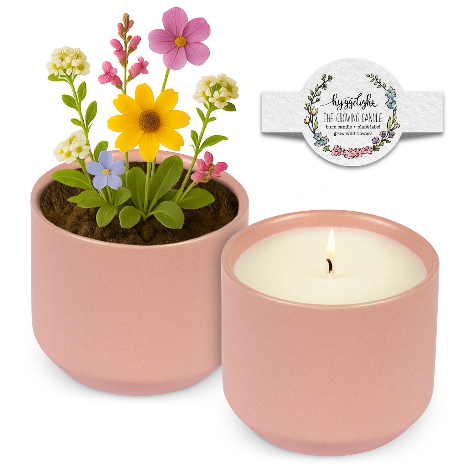 Adelyn Growing Candle – Pink Ceramic Candle with Plantable Seed Label