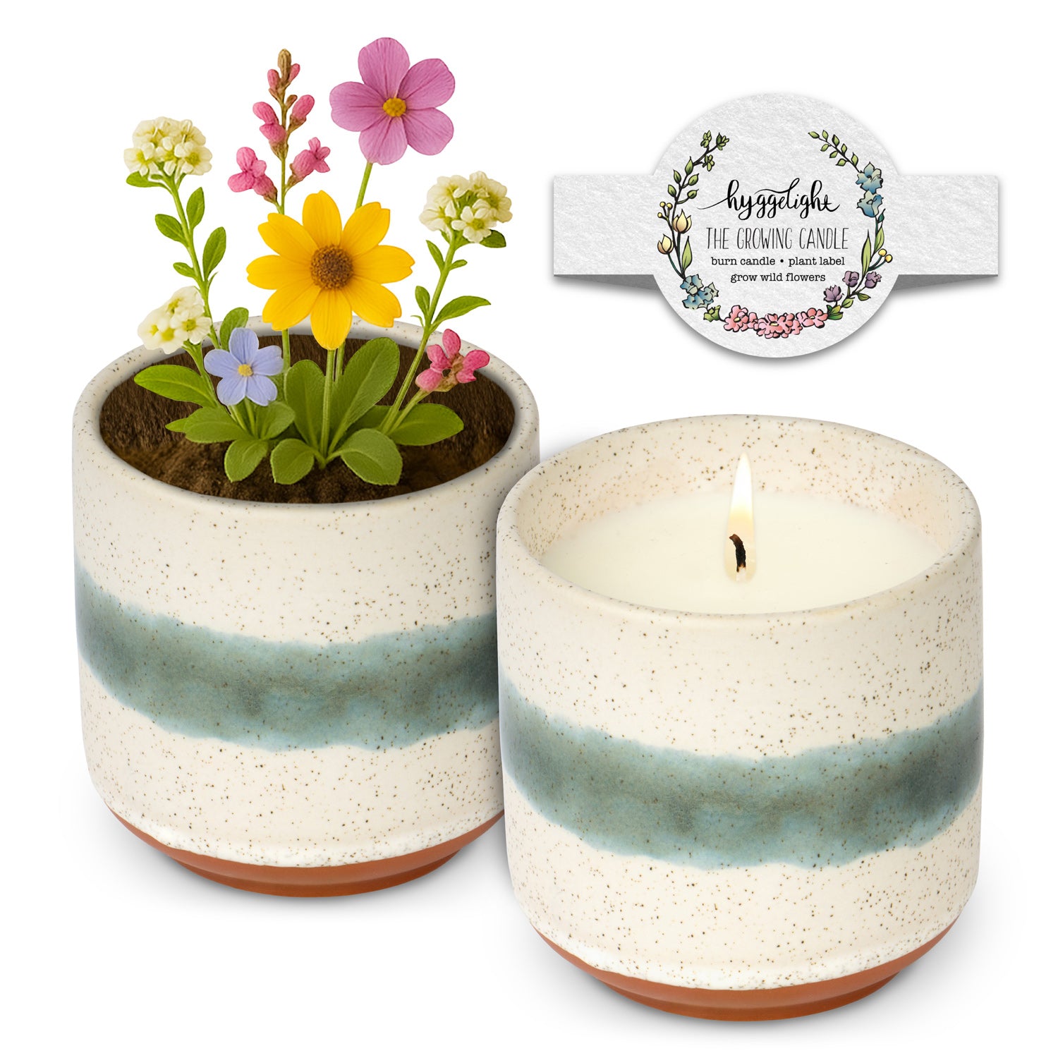 Edith Growing Candle – Sage Green Ceramic Candle with Plantable Label
