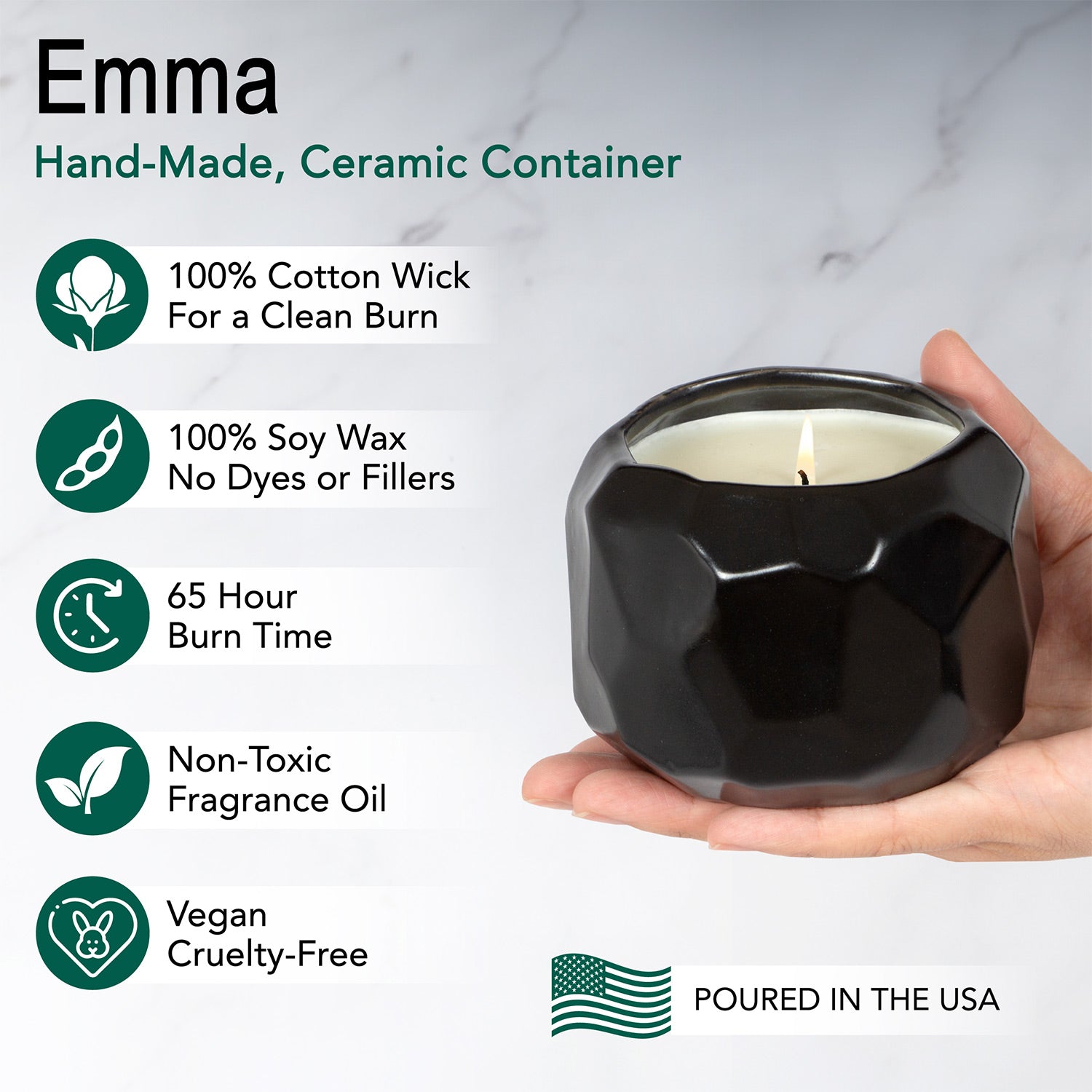 Emma Growing Candle – Black Ceramic Candle with Plantable Seed