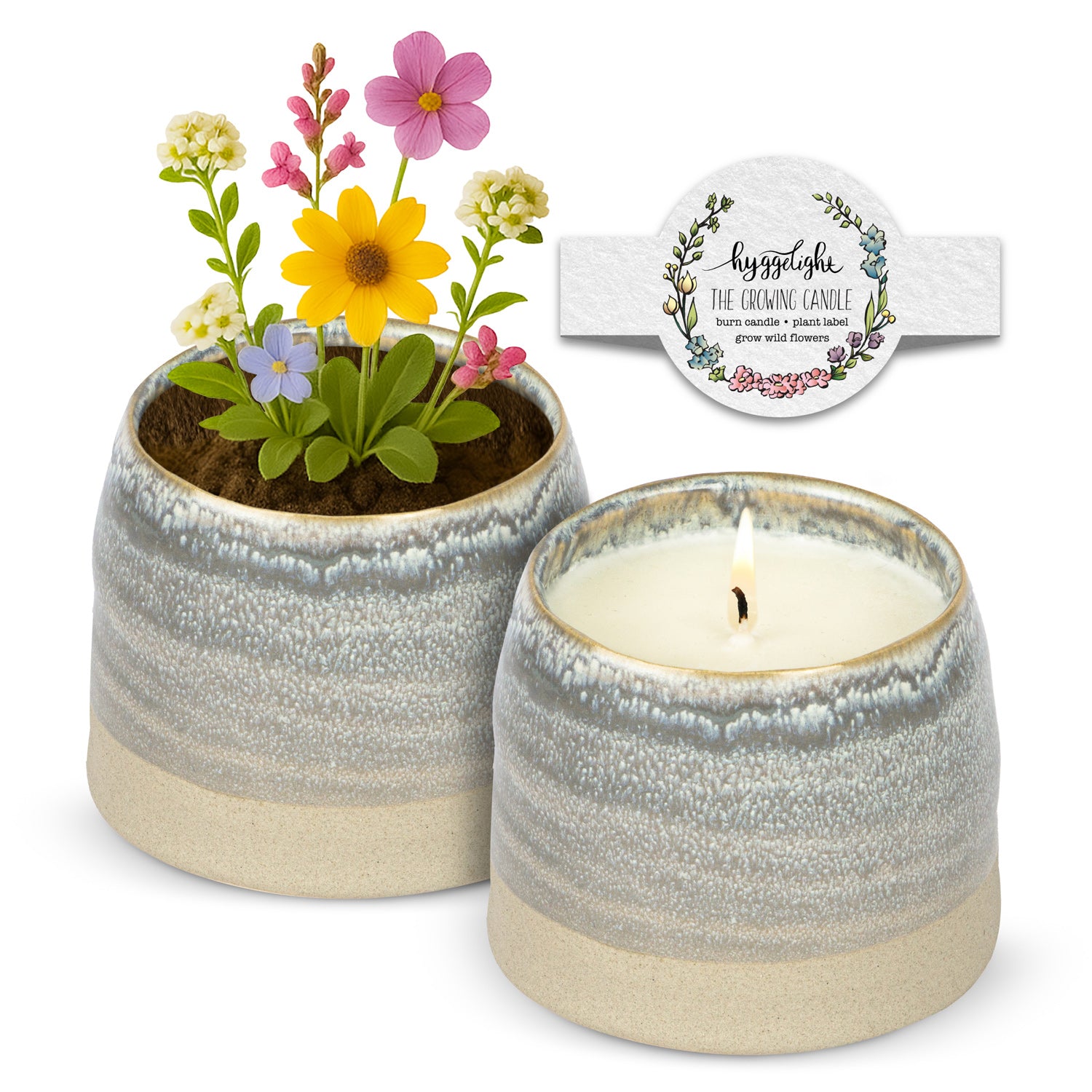 Greta Growing Candle – Taupe Ceramic Candle with Plantable Seed Label
